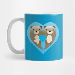 Cute Otter Love with Blue Heart in the Background Mug